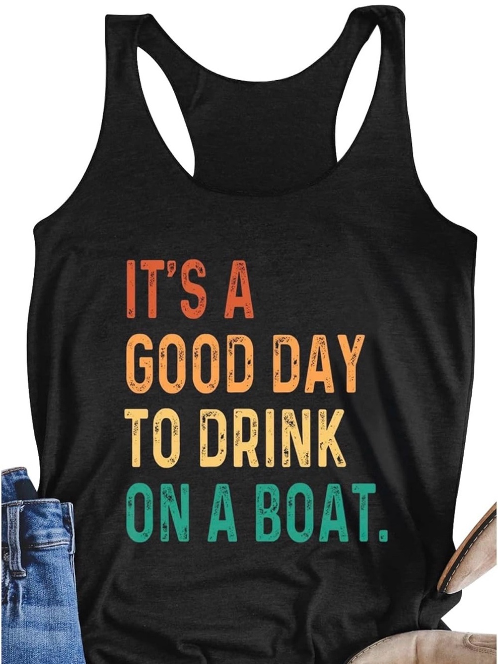 Black Women’s Graphic Tank Top - 'It's A Good Day to Drink on a Boat'